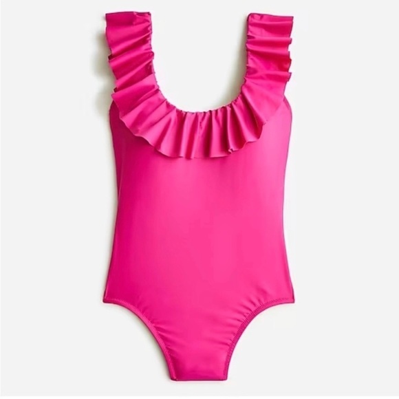 J. Crew Hot Pink Ruffle Scoopback One-Piece Swimsuit Bathing Suit Plus Size 24 - Picture 1 of 14